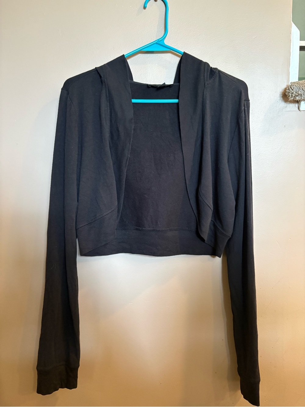 Express Black Cropped Open-Front Hoodie Cardigan women’s large